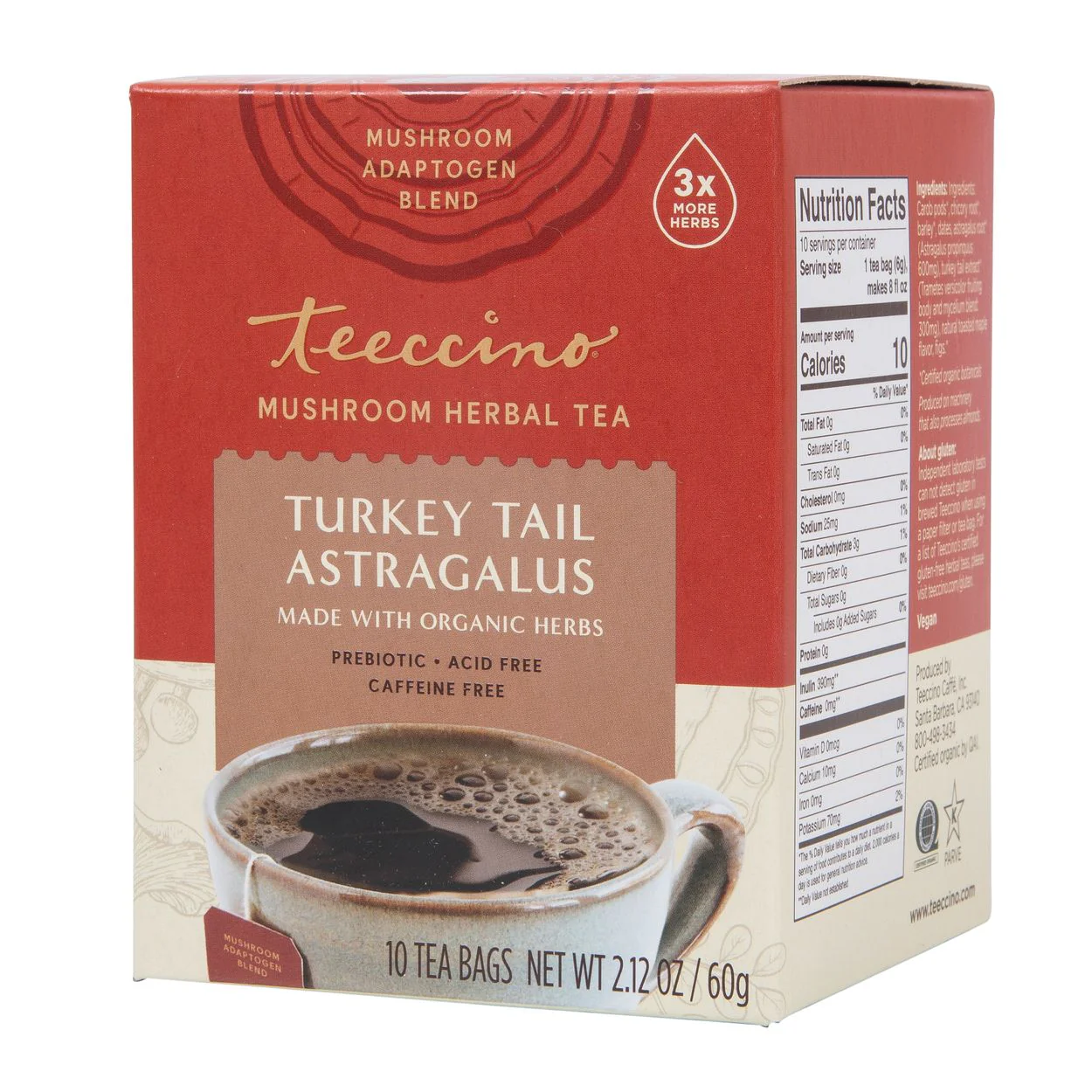 Teeccino Turkey Tail Astragalus Herbal Tea 10 bags